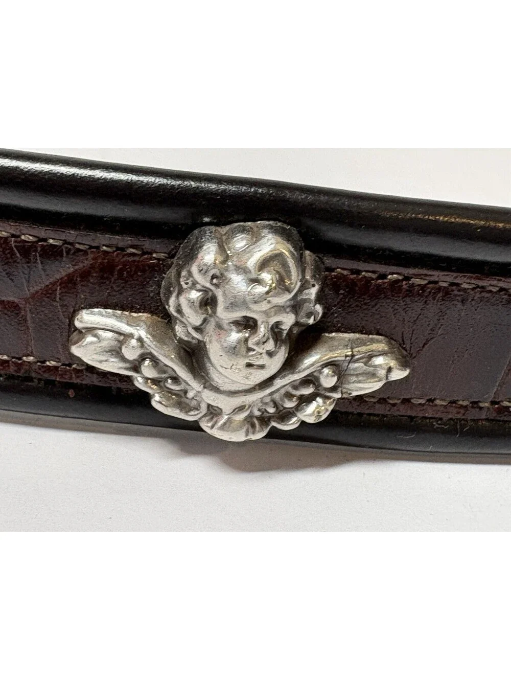 Nadim Western 90’s Brown Leather Belt Angel Concho Alligator Textured Sz XL VGT